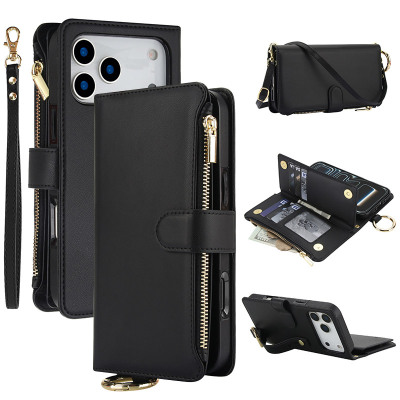 Wallet Folio Flip Crossbody Phone Case - Casebus Crossbody Wallet Phone Case, Multi Function Stylish Ring Zipper Purse Cover, with Card Slots & Wrist Strap - DARLENE