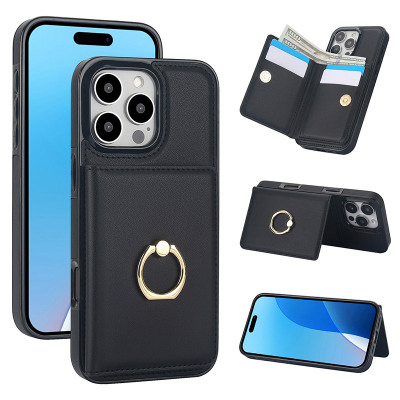 Wallet Phone Case - Casebus Classic Wallet Phone Case, Premium Leather, with 360° Rotation Finger Ring Kickstand & Card Slots - CLAIRE