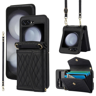 Samsung Galaxy Z Flip 4 Case - Wallet Folio Flip Crossbody Phone Case - Casebus Crossbody Flip Wallet Phone Case, Magnetic Closure, with RFID Blocking Credit Card Holder Slot & Wristband - EARTHA