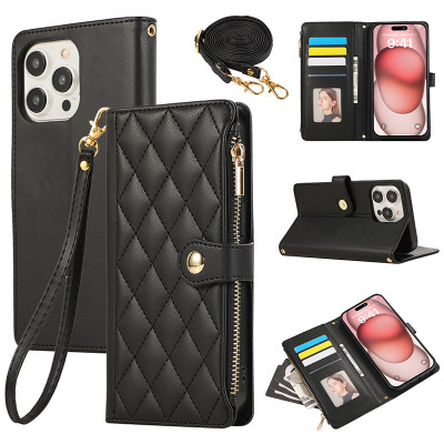 Wallet Folio Flip Crossbody Phone Case - Casebus Fashion Wallet Phone Case, Magnetic Flip Zipper Leather Cover, with Credit Card Slots & Shoulder Strap & Wrist Strap - DIANA