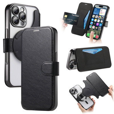 Wallet Folio Flip Detachable Phone Case - Casebus Detachable Flip Wallet Phone Case, Support Magsafe, Plating Clear Back Cover, Shockproof Protective, with Card Slots - EIRA