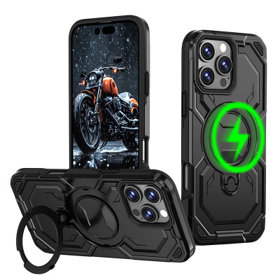 Heavy Duty Phone Case - Casebus Heavy Duty Magnetic Phone Case, Support Magsafe, with 360° Rotating Ring Kickstand, Military Grade Shockproof Protective Cover - EDGAR