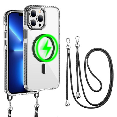 Heavy Duty Crossbody Phone Case - Casebus Clear Magnetic Phone Case, Support Magsafe, Slim Shockproof Protective Cover, with Adjustable Crossbody Lanyard - CHERYL