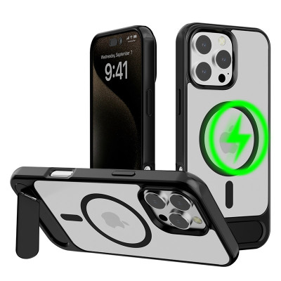 Heavy Duty Phone Case - Casebus Heavy Duty Magnetic Phone Case, Support Magsafe, Translucent Back Cover, Shockproof Protective, with Foldable Invisible Stand - LENNOX