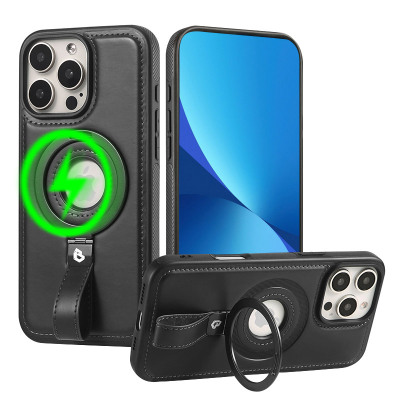Heavy Duty Phone Case - Casebus Magnetic Leather Phone Case, Support Magsafe, with Invisible Ring Kickstand, Shockproof Protective Cover - DAKOTA