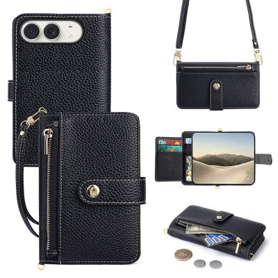 iPhone Duo Case - Wallet Folio Flip Crossbody Phone Case - Casebus Crossbody Wallet Phone Case, Leather Zipper Flip Purse, with Card Slots & Wristband - ANTONIA