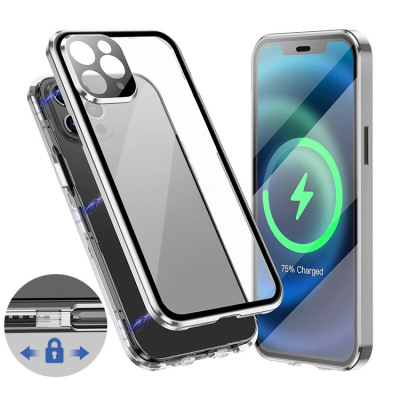 Full Body Protection Heavy Duty Phone Case - Casebus Double Sided HD Clear Phone Case with Safety Lock, Built in Screen Protector Metal Bumper Frame 360 Full Protective Cover - HAMLIN