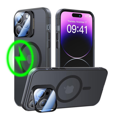 iPhone 11 Pro Max Case - Heavy Duty Phone Case - Casebus Slim Phone Case Compatible with Magsafe, Metal Camera Stand Built in 9H Camera Lens Protector, Translucent Matte Shockproof Cover - KADER