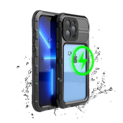 iPhone 13 Case - Heavy Duty Waterproof Phone Case - Casebus IP68 Waterproof Phone Case, Compatible with Magsafe, Built in Screen Protector, 14FT Shockproof, Rugged Metal Full Body Aluminum Cover - LOGAN