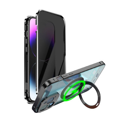 iPhone 8 Plus / 7 Plus Case - Heavy Duty Full Body Protection Phone Case - Casebus Safety Lock Privacy Phone Case, Support MagSafe, Metal Bracket Magnetic Aluminum Bumper, Double Sided Tempered Glass & PC Camera Lens Protection - JETT