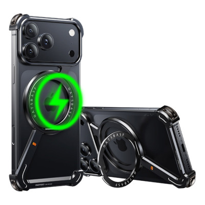 Heavy Duty Phone Case - Casebus Heavy Duty Metal Phone Case, Z Shaped Frameless Design, Support MagSafe, with 360 Rotation Kickstand, Shockproof - FRANK