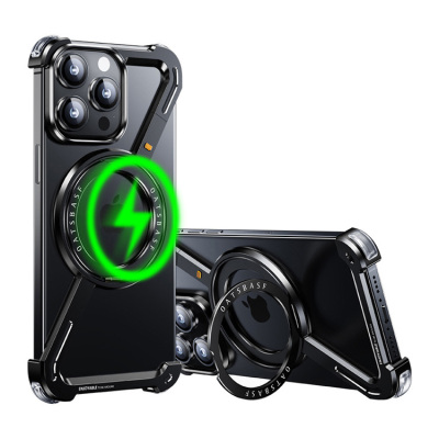Heavy Duty Phone Case - Casebus Heavy Duty Metal Phone Case, Z Shaped Frameless Design, Support MagSafe, with 360 Rotation Kickstand, Shockproof - FRANK
