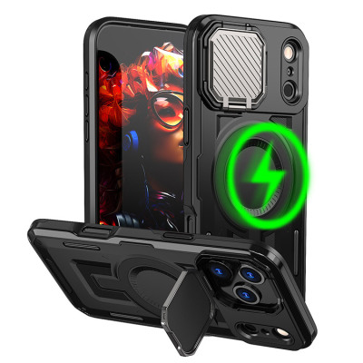 iPhone 17 Pro Case - Heavy Duty Phone Case - Casebus Heavy Duty Phone Case, Support Magsafe, with Built in Metal Lens Cover Stand, Military Grade Shockproof Protective Cover - HOLLIS