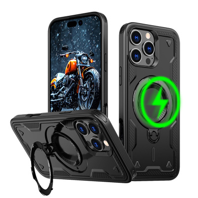 Heavy Duty Phone Case - Casebus Magnetic Phone Case, Support Magsafe, with 360° Rotating Ring Kickstand, Heavy Duty Shockproof Protective Cover - EASTON