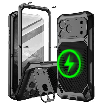 Heavy Duty Phone Case - Casebus Full Body Metal Phone Case, Support Magsafe, Built in Screen Protector, Heavy Duty Shockproof Protection Cover, with Stand - MICHAEL