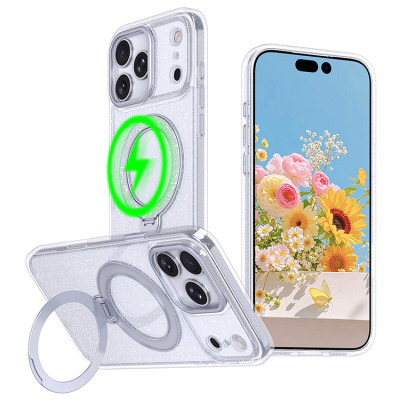 iPhone 16 Plus Case - Heavy Duty Glitter Phone Case - Casebus Glitter Magnetic Phone Case, Support Magsafe, 360° Rotating Kickstand, Sparkly Slim Shockproof Protective Cover - ELENA