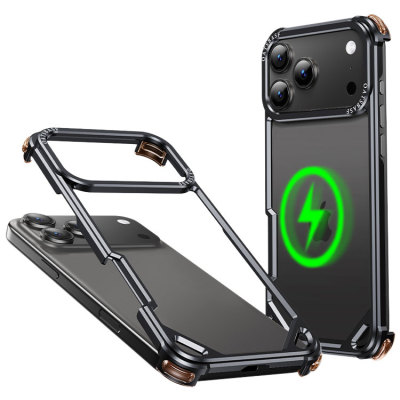 iPhone 14 Plus Case - Heavy Duty Phone Case - Casebus Metal Bumper Phone Case, Frame Hollow Back Design, Compatible with Magsafe - ISAAC