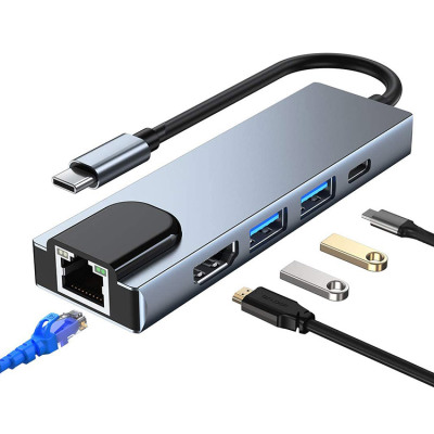 USB C Hub 5 in 1 for Samsung Galaxy S21 - Classic USB 3.0 *2 & PD *1 & HDMI *1 & LAN *1