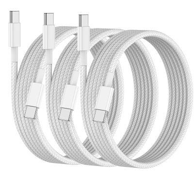 3 PACK USB C FAST CHARGING CABLE FOR IPHONE 16 / 15 SERIES  for iPhone 12 Pro Max - Super Fast Charging, Type C to Type C Flat Braided Cable, 4.92-Foot