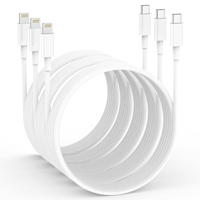 3 PACK USB C TO LIGHTNING CABLE for Samsung Galaxy S8 - Super Fast Charging Type C to Lightning Cable, 4.92-Foot, White, Compatible with iPhone / iPad Pro ( Note: This cable does not support iPhone 15 series ) 