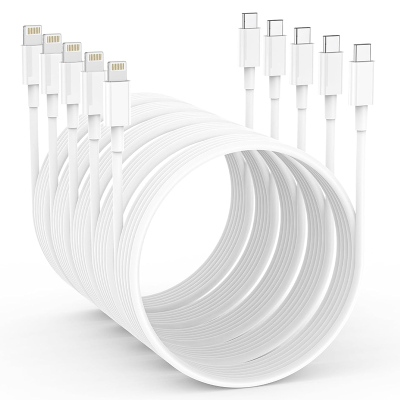 5 PACK USB C TO LIGHTNING CABLE for iPad Pro (2016 9.7Inch) - Super Fast Charging Type C to Lightning Cable, 4.92-Foot, White, Compatible with iPhone / iPad Pro  ( Note: This cable does not support iPhone 15 series ) 