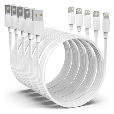 5 PACK LIGHTNING CABLE - Lightning to USB A Cable, 4.92-Foot, White, Compatible with iPhone / iPad Pro  ( Note: This cable does not support iPhone 15 series ) 