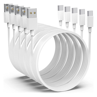 5 PACK USB A TO USB C CABLE for iPhone 14 Pro - Fast Charging Data Type C Cable, 3.28-Foot, White