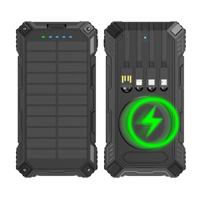WIRELESS SOLAR POWER BANK WITH FOUR CABLES for Samsung Galaxy S8 Plus - Casebus Portable Wireless Solar Charger, 20000mAh Power Bank, with Built-in 4 Charging Cables & Flashlight
