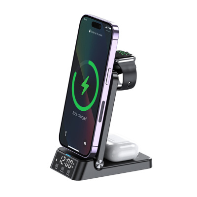4 IN 1 FOLDABLE WIRELESS CHARGER for iPhone 16 Pro Max - Casebus 4 in 1 Wireless Charger, 20W Foldable Wireless Charging Station, for iPhone Samsung Galaxy Google Pixel etc, for iWatch, for AirPods, with Alarm Clock