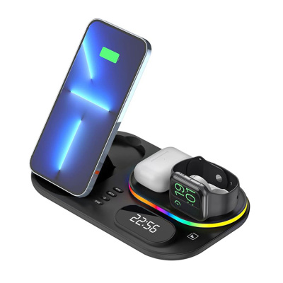 5 IN 1 FOLDABLE WIRELESS CHARGER for iPhone 16 Pro Max - Casebus 5 in 1 Wireless Charger, 23W Foldable Wireless Charging Station, for iPhone Samsung Galaxy Google Pixel etc, for iWatch, for AirPods, with Colorful Light & Alarm Clock